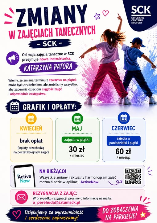 Zmiany w&nbsp;zajęciach tanecznych